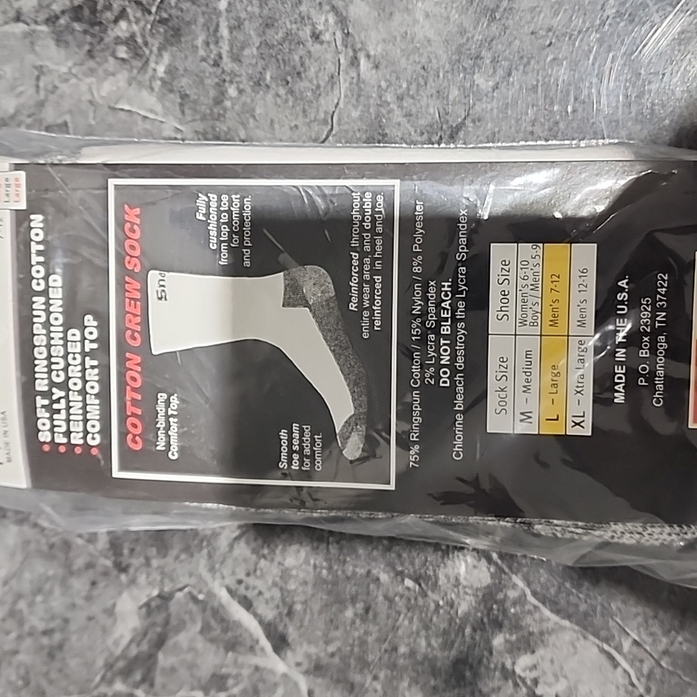 Snap On Crew Socks Large 7-12 Cotton